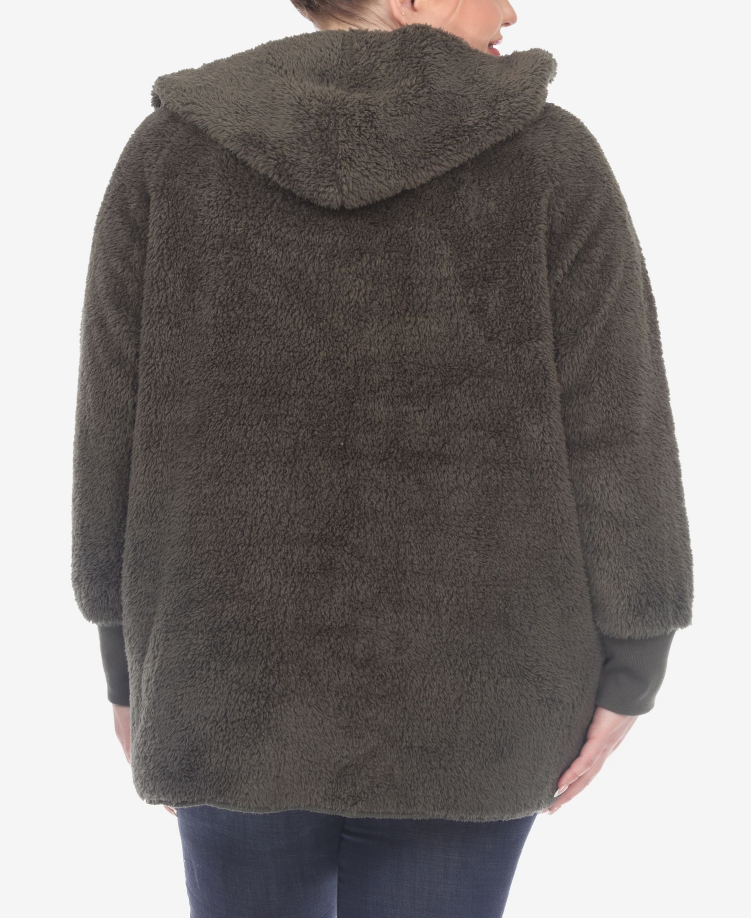 Plus Size Plush Hooded Cardigan Jacket with Pockets