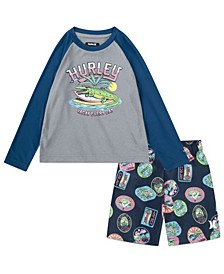 Toddler Boys Travel Patch Long Sleeve Top and Shorts Swim Set, 2 Piece