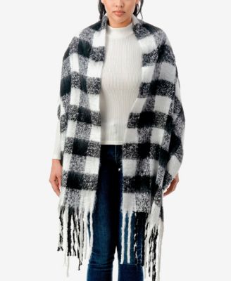 Women's Cozy Plaid Blanket Scarf with Fringe