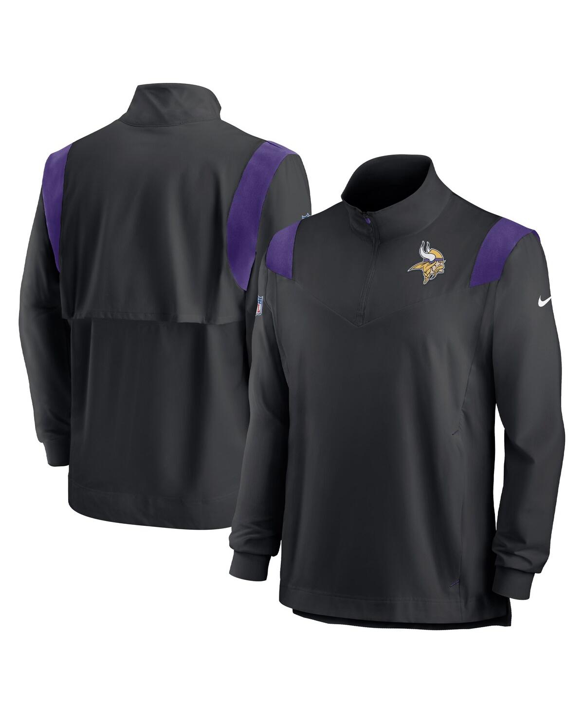 Shop Nike Men's  Black Minnesota Vikings Sideline Coach Chevron Lockup Quarter-zip Long Sleeve Top