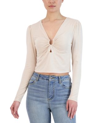 BCBGeneration Women's Long-Sleeve Keyhole Top - Macy's