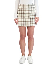 Women's Button-Front Plaid A-Line Skirt