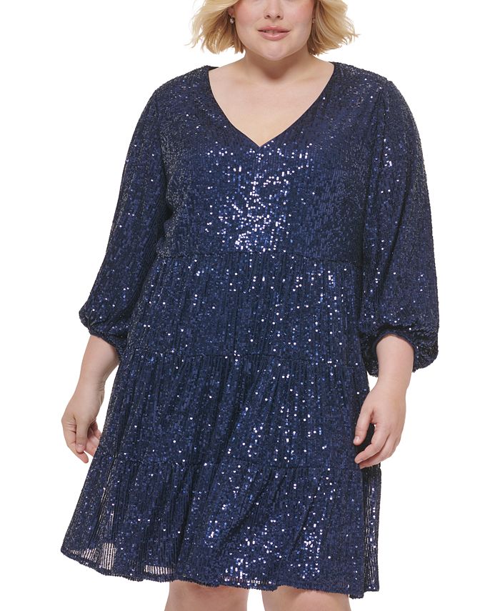 Eliza J Plus Size Sequined LongSleeve Tiered Dress Macy's