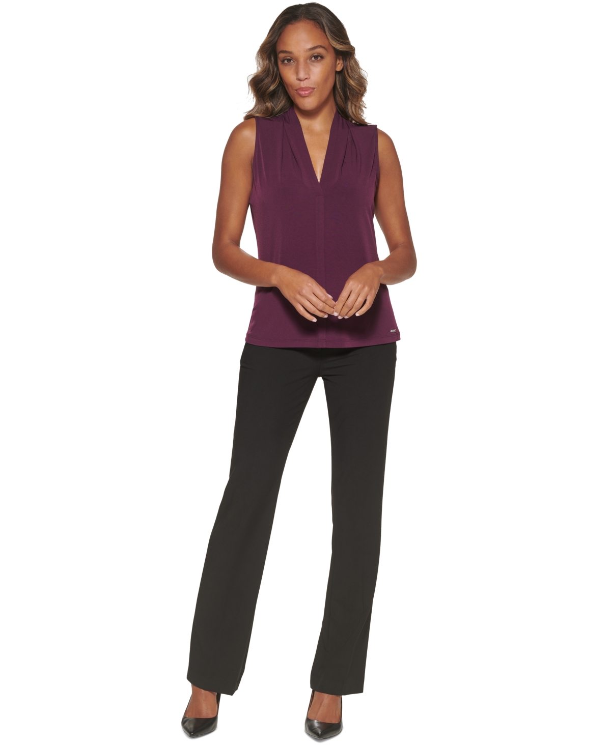 Calvin Klein Gathered V-Neck Sleeveless Top