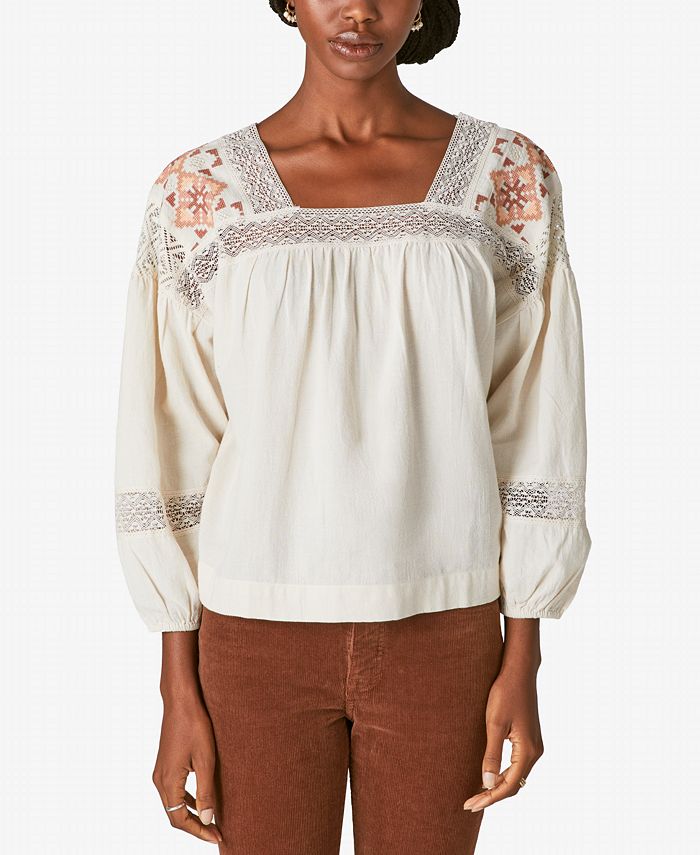 Lucky Brand Women's Embroidered Square Neck T-shirt