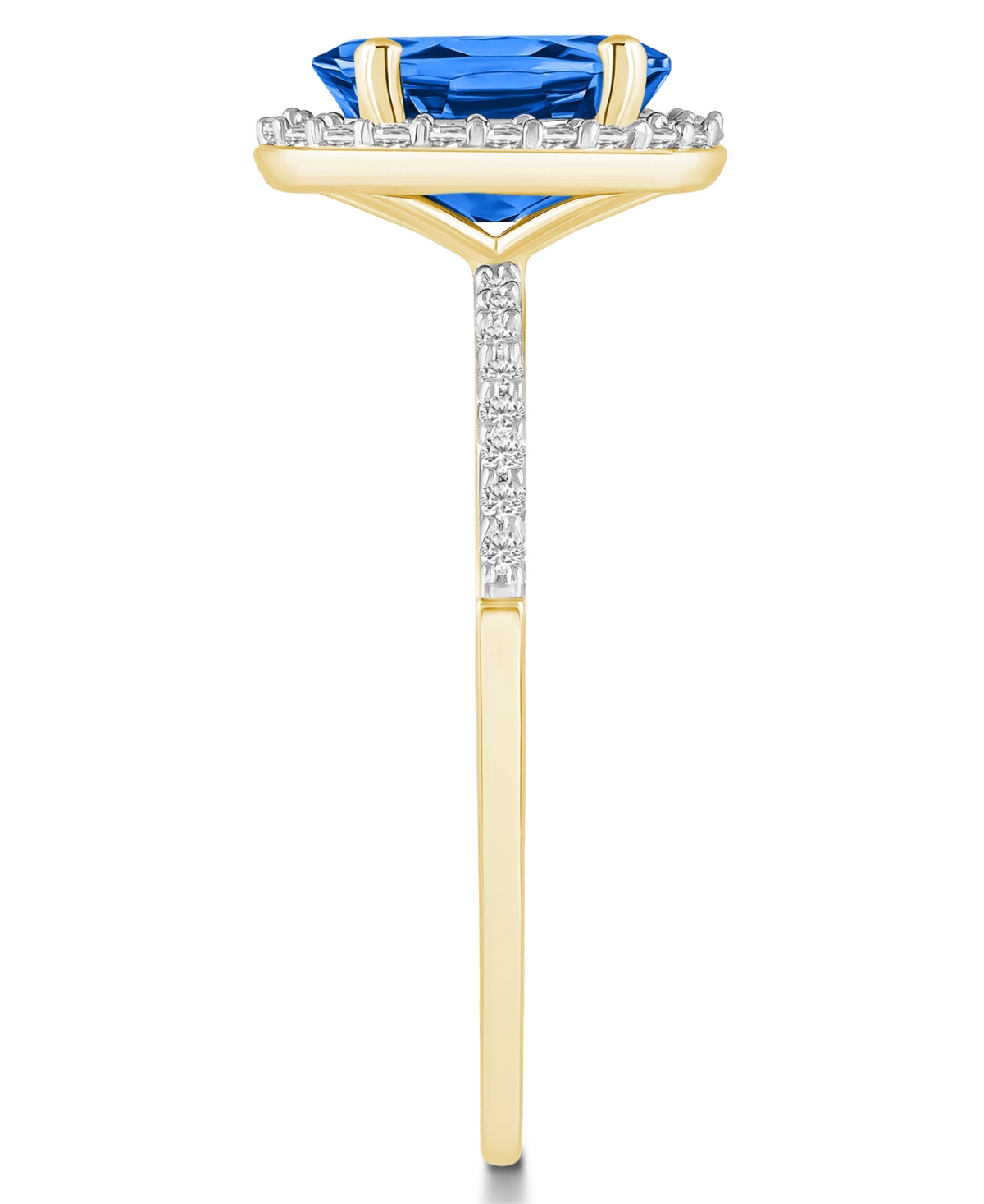 Macy's Lab Grown(1-1/2 ct. t.w.) and Lab Grown White(1/5 ct. t.w.) Halo Ring in 10K Yellow Gold - Sapphire