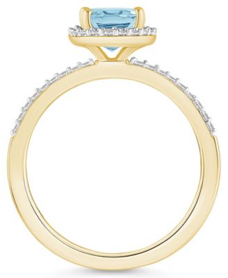 Lab-Grown Spinel Aquamarine (1-1/4 ct. t.w.) and Lab-Grown Sapphire (1/5 ct. t.w.) Halo Ring in 10K Gold