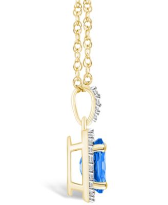 Lab Grown Sapphire (1-1/2 ct. t.w.) and Lab Grown White Sapphire (1/6 ct. t.w.) Halo Pendant Necklace in 10K Yellow Gold