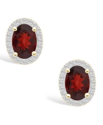 Garnet (1-9/10 ct. t.w.) and Lab Grown Sapphire (1/5 ct. t.w.) Halo Studs in 10K Yellow Gold