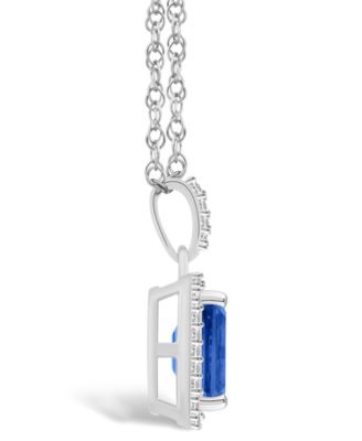 Lab Grown Sapphire (2 ct. t.w.) and Lab Grown Sapphire (1/5 ct. t.w.) Halo Pendant Necklace in 10K White Gold