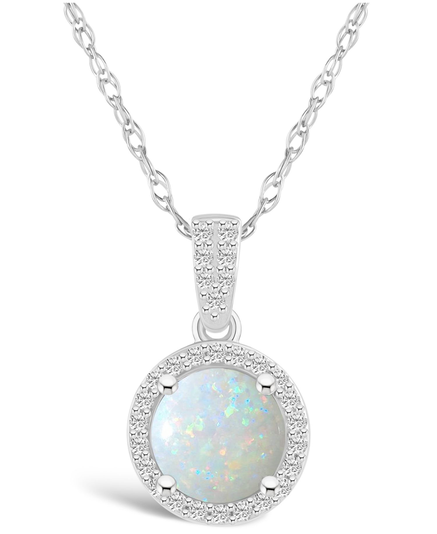 Created Opal (1/2 ct. t.w.) and Created Sapphire (1/6 ct. t.w.) Halo Pendant Necklace in 10K White Gold
