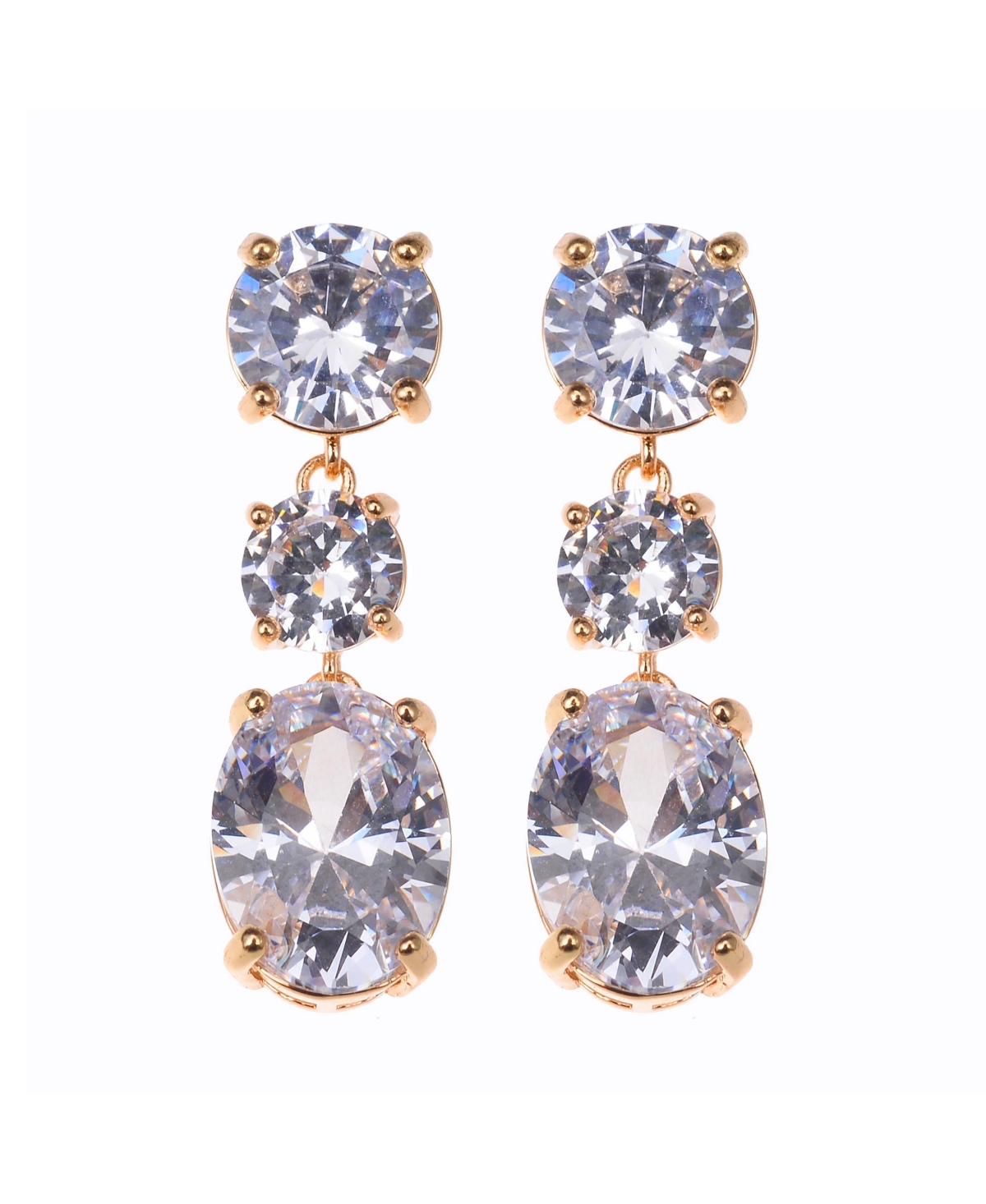 3- Crystal Stones with Gold-Tone Drop Earring - Gold-Tone, Crystal