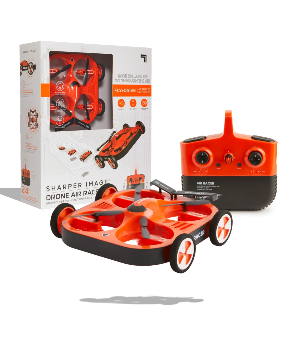 Sharper Image Kids' Toy Rc Drone Air Racer Dual Function Vehicle Set, 7 Piece In Orange