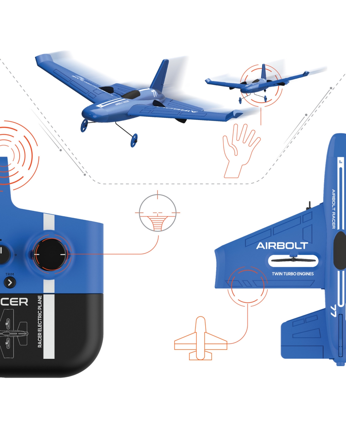 Sharper Image Air Bolt Racer Rc Airplane Set, 7 Piece In Blue