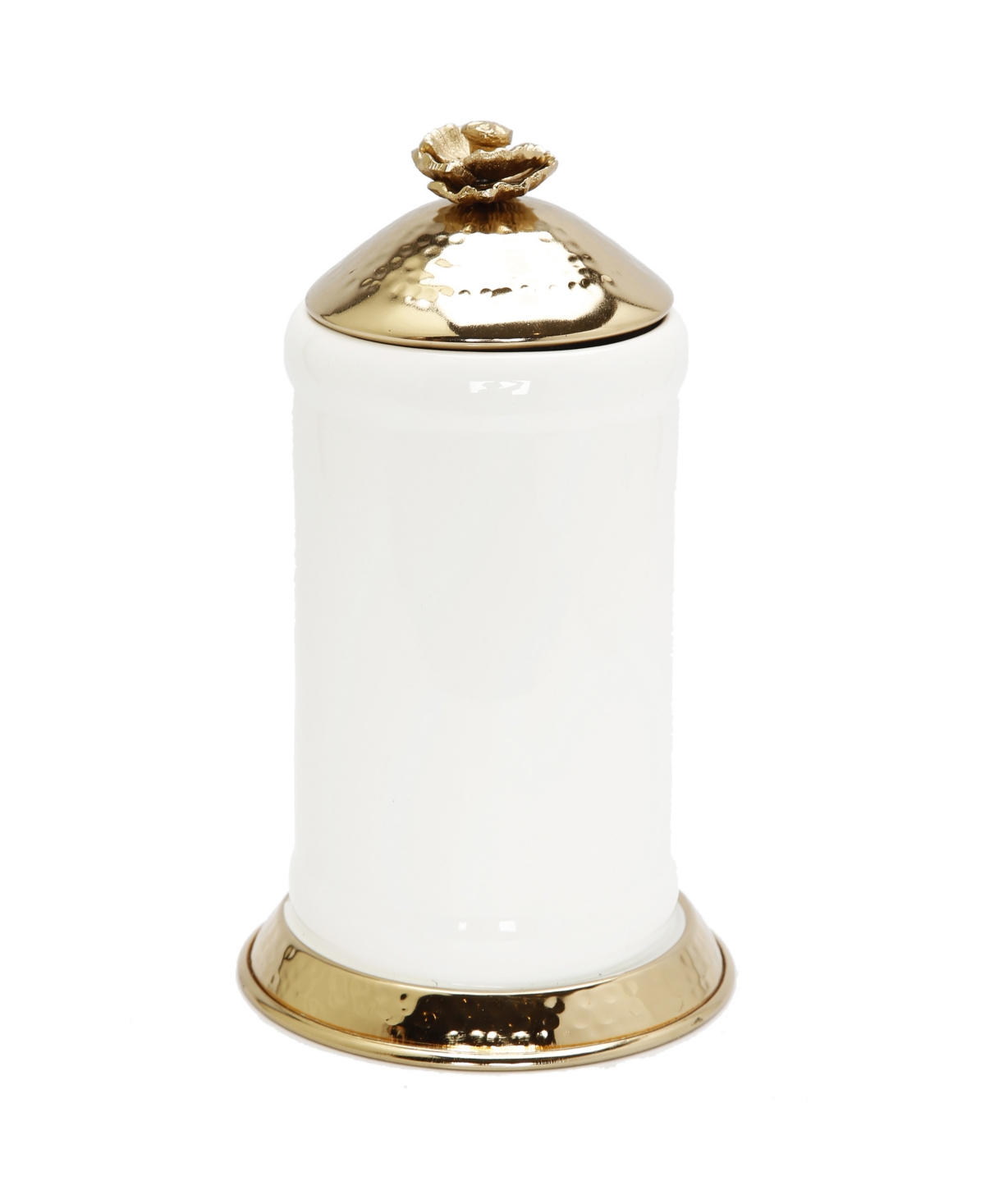 Glass Canister Hammered Lid and Base Flower Knob Set, 2 Piece - White and Gold-Tone