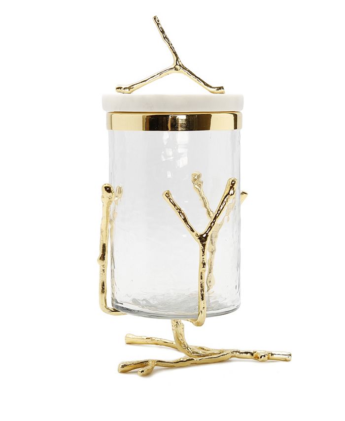 Classic Touch Glass Canister on Twig Base with Marble Cover and Twig