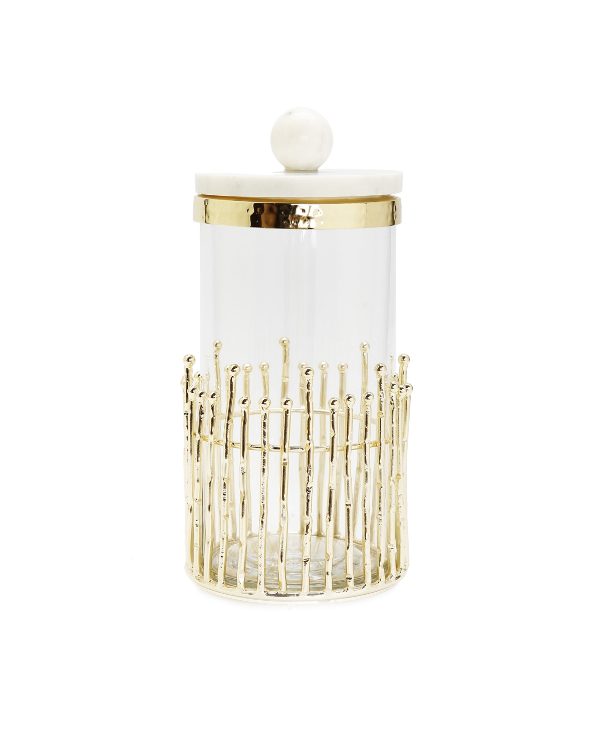 Medium Canister with Straight Cut Design and Marble Lid Set, 2 Piece - Gold-Tone