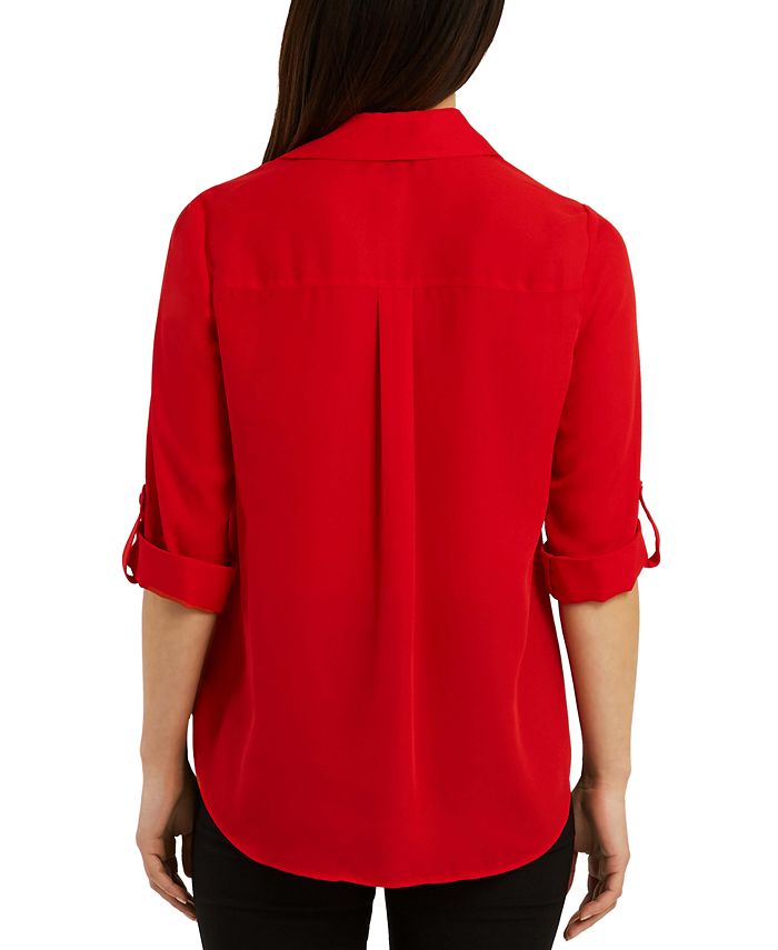 BCX Juniors' Solid Roll-Tab Sleeve Button-Down Top & Reviews - Tops ...