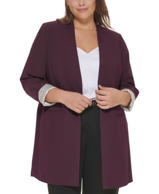 Calvin Klein Women's Plus Size Collarless Open-Front Blazer - Macy's