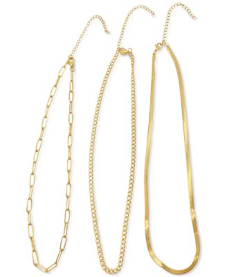 Curb Chain, Paper Clip Chain, and Herringbone Chain Necklace Set
