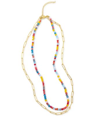 Multi Color Bead and Paper Clip Chain Double Necklace