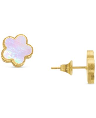 White Mother Of Pearl Clover Stud Earrings