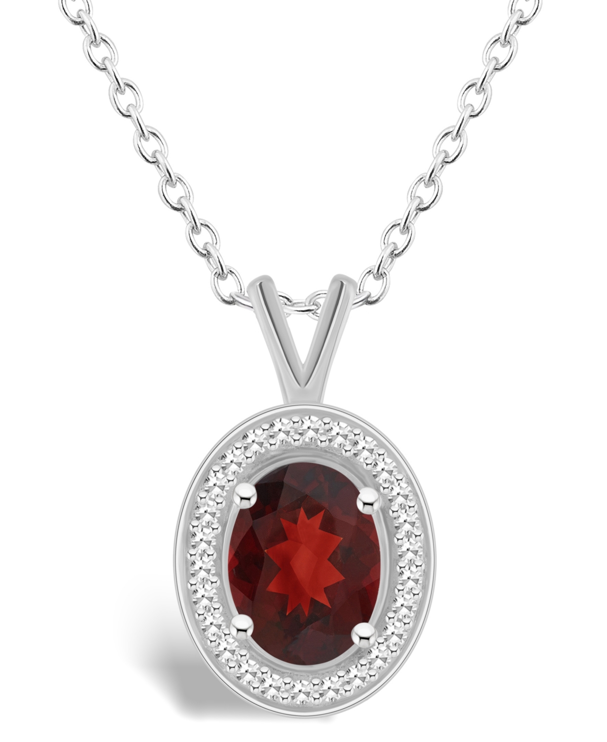 Macy's Garnet (1-1/2 Ct. T.w.) And Diamond (1/8 Ct. T.w.) Halo Pendant Necklace In Sterling Silver