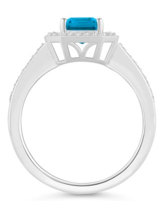 Blue Topaz (2 ct. t.w.) and Diamond (1/5 ct. t.w.) Halo Ring in Sterling Silver