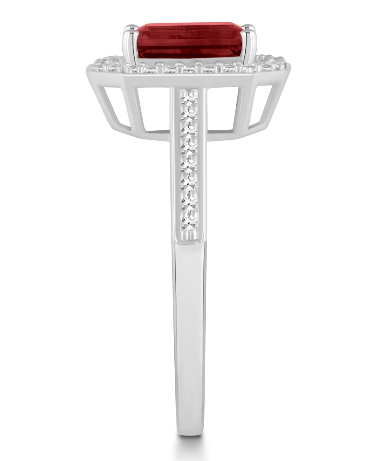 Macy's(1-9/10 ct. t.w.) and Diamond (1/5 ct. t.w.) Halo Ring in Sterling Silver - Garnet