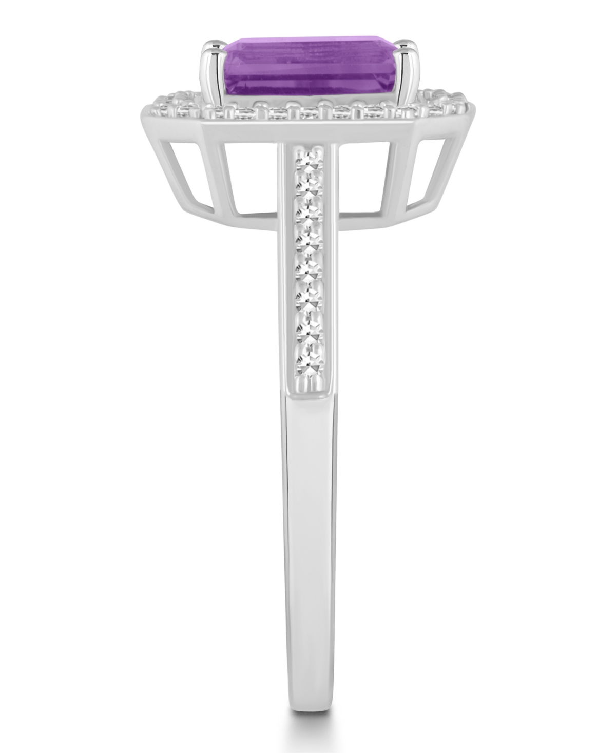 Macy's(1-3/5 ct. t.w.) and Diamond (1/5 ct. t.w.) Halo Ring in Sterling Silver - Amethyst