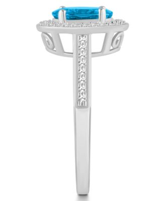 Blue Topaz (1-3/5 ct. t.w.) and Diamond (1/5 ct. t.w.) Halo Ring in Sterling Silver