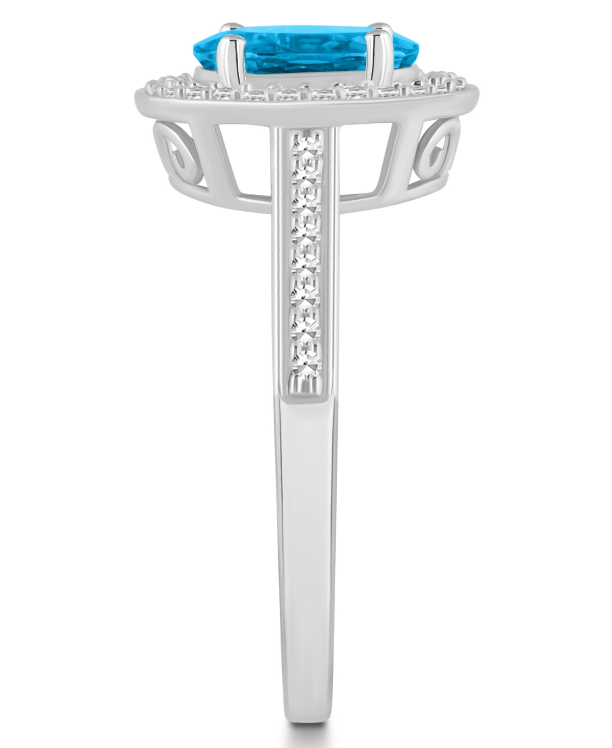 Macy's(1-3/5 ct. t.w.) and Diamond (1/5 ct. t.w.) Halo Ring in Sterling Silver - Blue Topaz