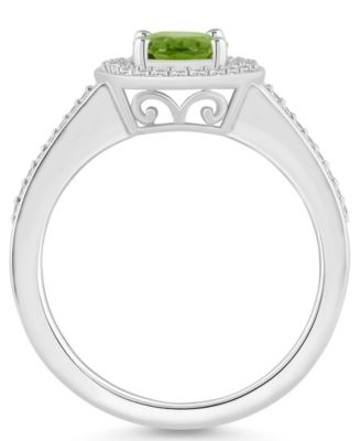 Peridot (1-1/3 ct. t.w.) and Diamond (1/5 ct. t.w.) Halo Ring in Sterling Silver