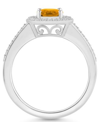 Citrine (1-1/5 ct. t.w.) and Diamond (1/5 ct. t.w.) Halo Ring in Sterling Silver