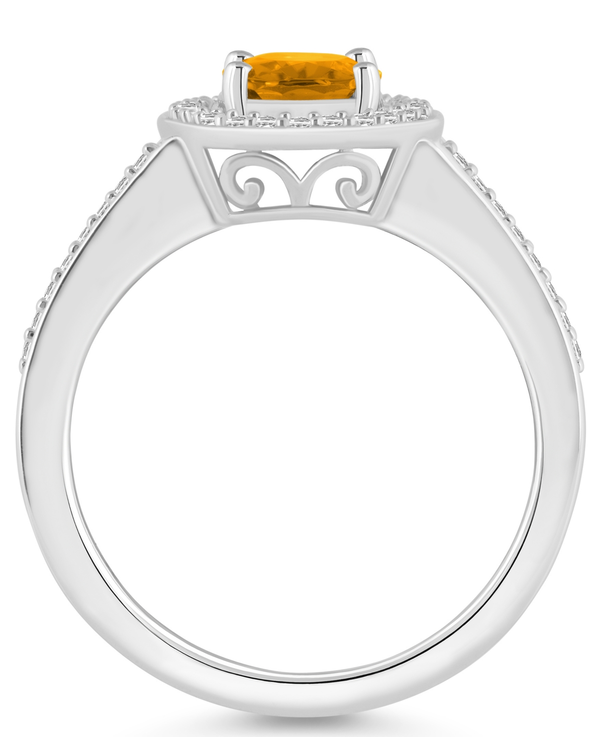 Macy's(1-1/5 ct. t.w.) and Diamond (1/5 ct. t.w.) Halo Ring in Sterling Silver - Citrine
