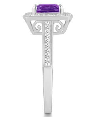 Amethyst (1-1/2 ct. t.w.) and Diamond (1/4 ct. t.w.) Halo Ring in Sterling Silver