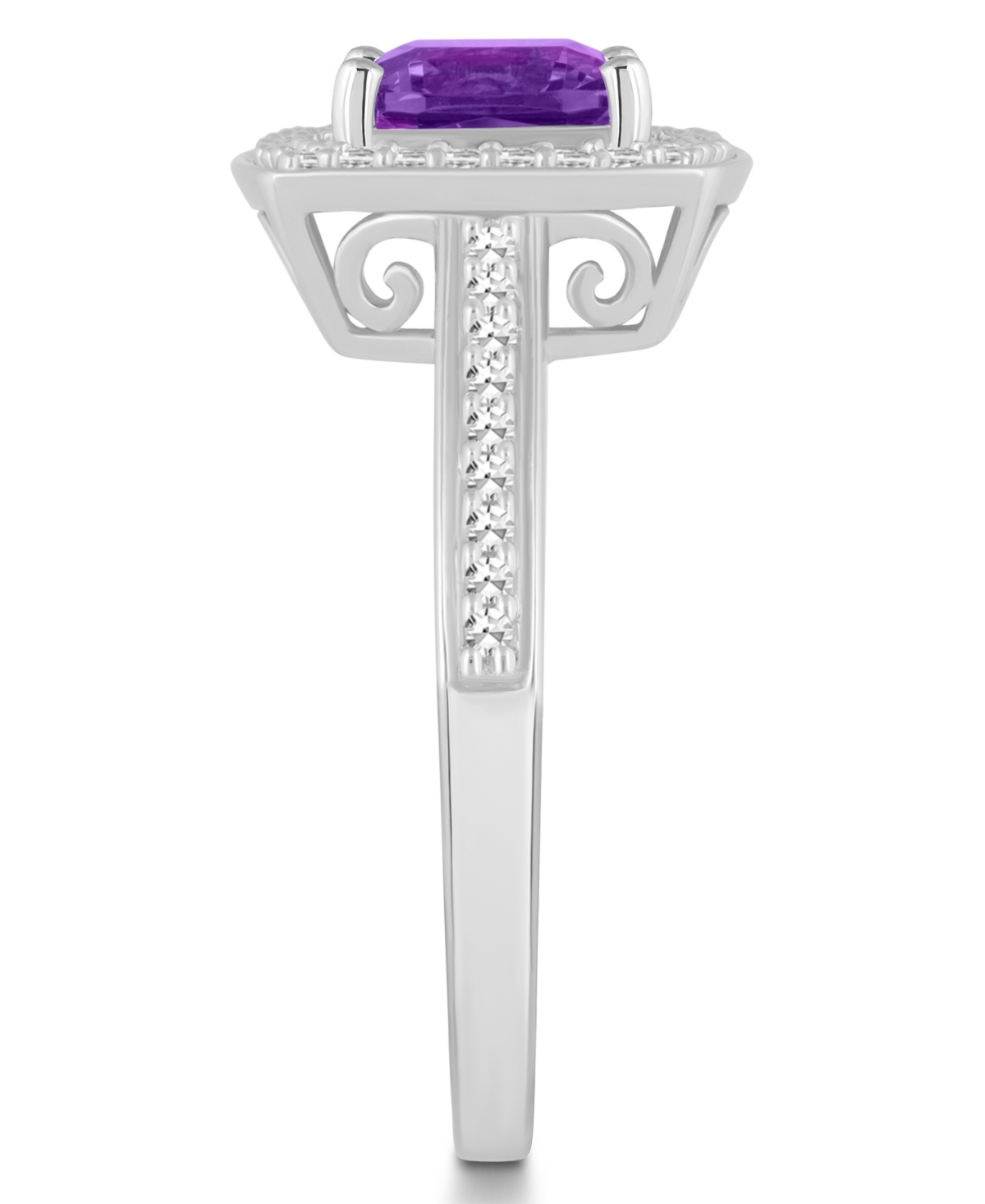 Macy's(1-1/2 ct. t.w.) and Diamond (1/4 ct. t.w.) Halo Ring in Sterling Silver - Amethyst