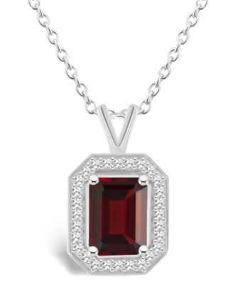 Garnet 1 9 10 ct. t.w. and Diamond 1 7 ct. t.w. Halo Pendant Necklace in Sterling Silver