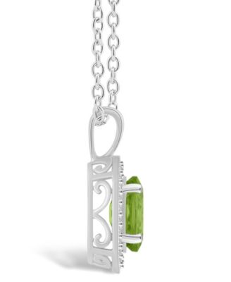 Peridot (1-1/3 ct. t.w.) and Diamond (1/8 ct. t.w.) Halo Pendant Necklace in Sterling Silver