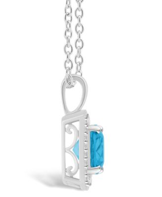 Blue Topaz (1-3/4 ct. t.w.) and Diamond (1/7 ct. t.w.) Halo Pendant Necklace in Sterling Silver