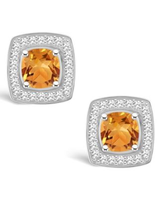 Citrine (1 ct. t.w.) and Diamond (1/5 ct. t.w.) Halo Studs in Sterling Silver