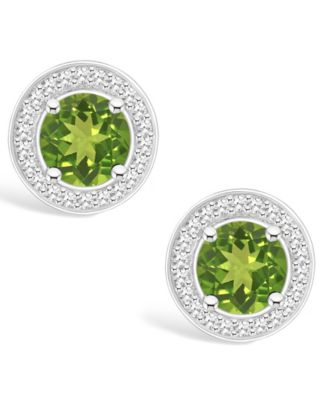 Peridot (1-9/10 ct. t.w.) and Diamond (1/5 ct. t.w.) Halo Studs in Sterling Silver