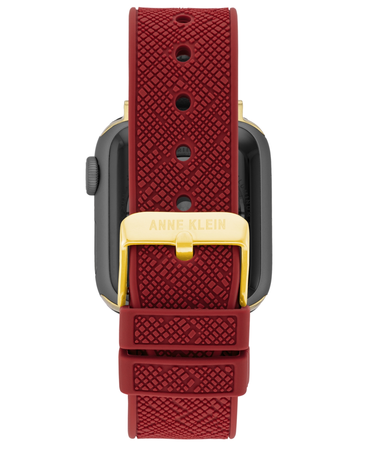 Anne Klein Women'sTextured Silicone Band designed for Apple Watch 42mm (Series 1-3 only) & 44/45/46/49mm (Ultra & Ultra 2) - Red, Gold-Tone