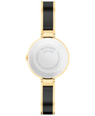 Women's Moda Swiss Quartz Black Ceramic Yellow PVD Bangle Watch 24mm