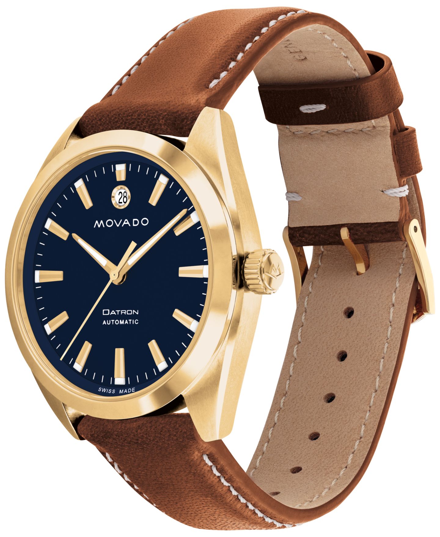 Мужские часы Movado Heritage Datron Swiss Automatic Cognac Genuine Leather Strap Watch 40mm — фото 2