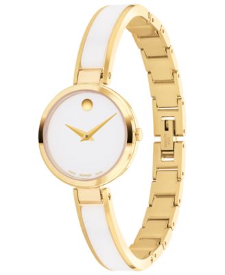 Women's Moda Swiss Quartz White Ceramic Yellow PVD Bangle Watch 24mm