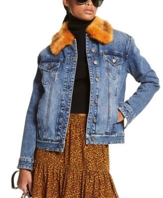 Denim jacket with faux shearling collar hotsell