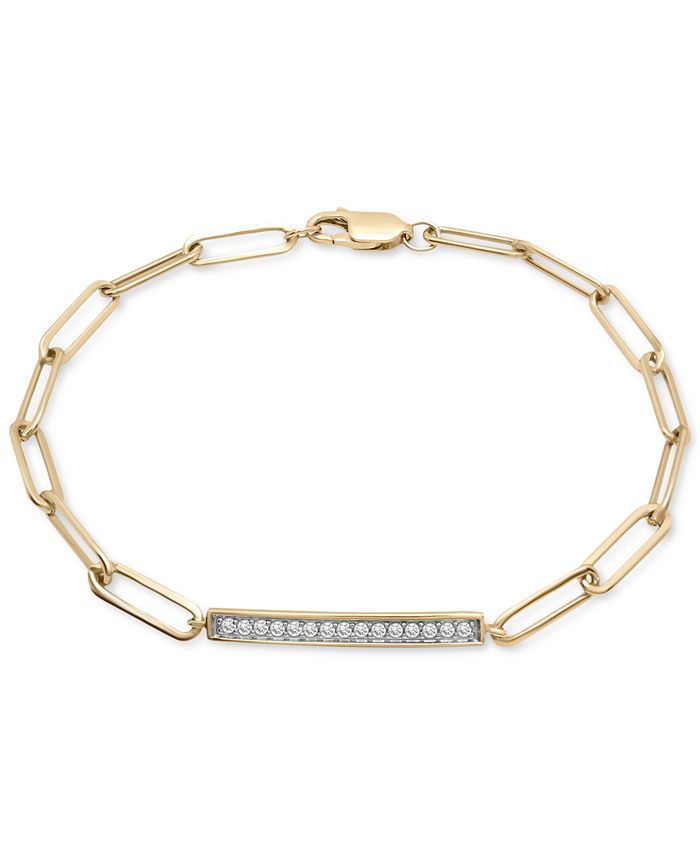 Macy's Diamond Bar Paperclip Link Bracelet (1/6 ct. t.w.) in 14k Gold
