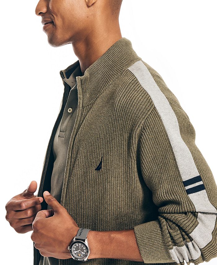 Nautica Men's ClassicFit MockNeck Sleeve Stripe FullZip Sweater
