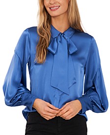 Women's Long Sleeve Button-Up Bow Blouse